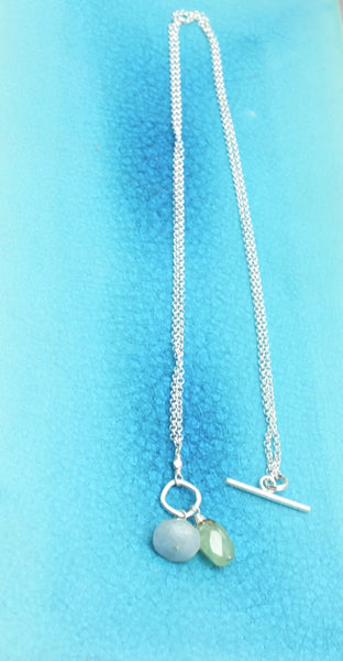 Lava Form Collection:  Aquamarine & Prehnite Necklace with 2 in 1 Chain