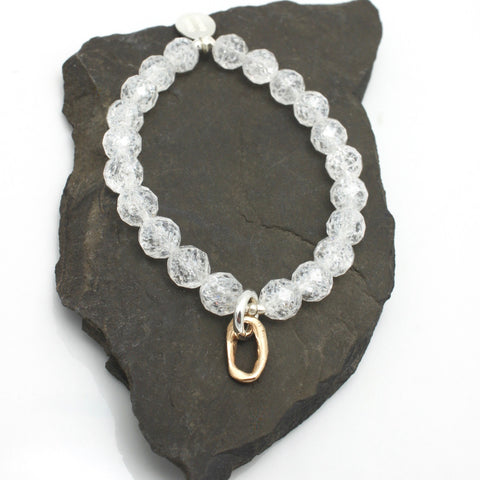 Curve Collection:  Cracked Clear Quartz & Bronze Curve Stretch Bracelet