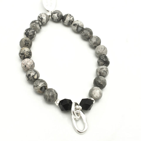 Curve Collection:  Snakeskin Stone & Fine Silver Stretch Bracelet