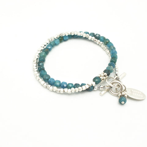 Curve Collection: Apatite & Fine Silver Double Wrap Bracelet