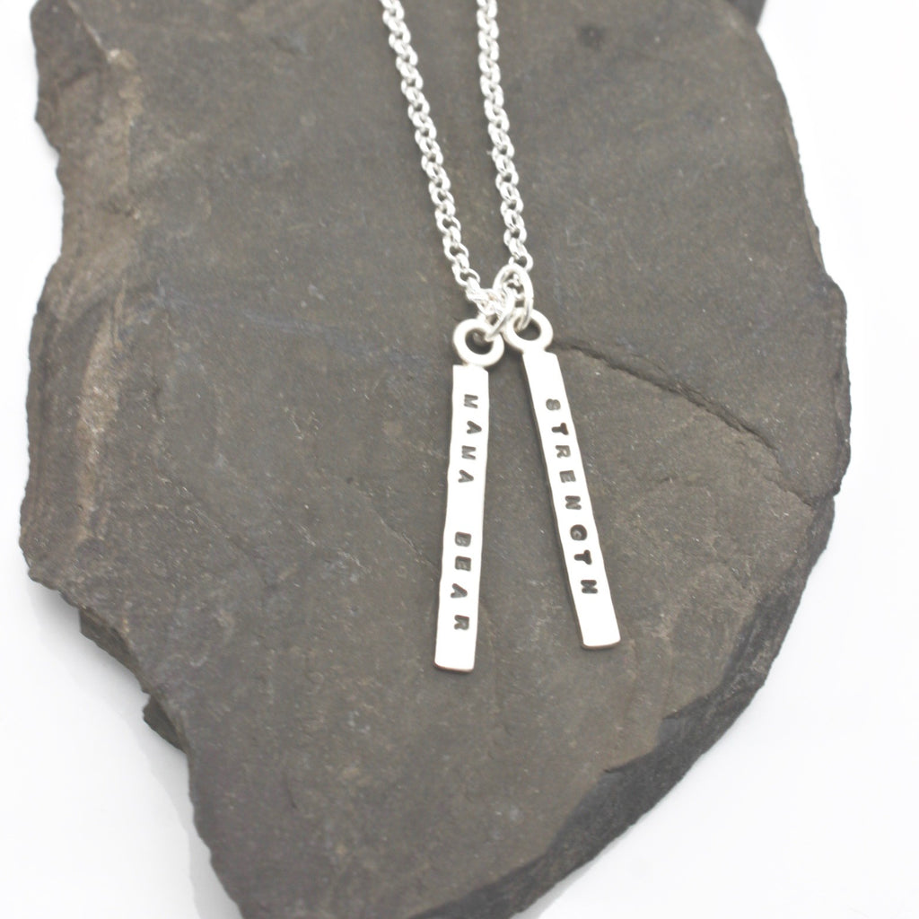 2 SHORT BARS - 3mm Sterling Silver Vertical Pendant Necklace
