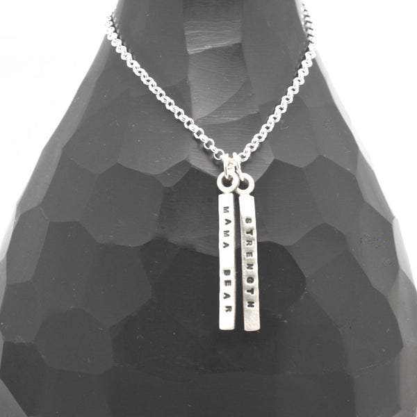 2 SHORT BARS - 3mm Sterling Silver Vertical Pendant Necklace