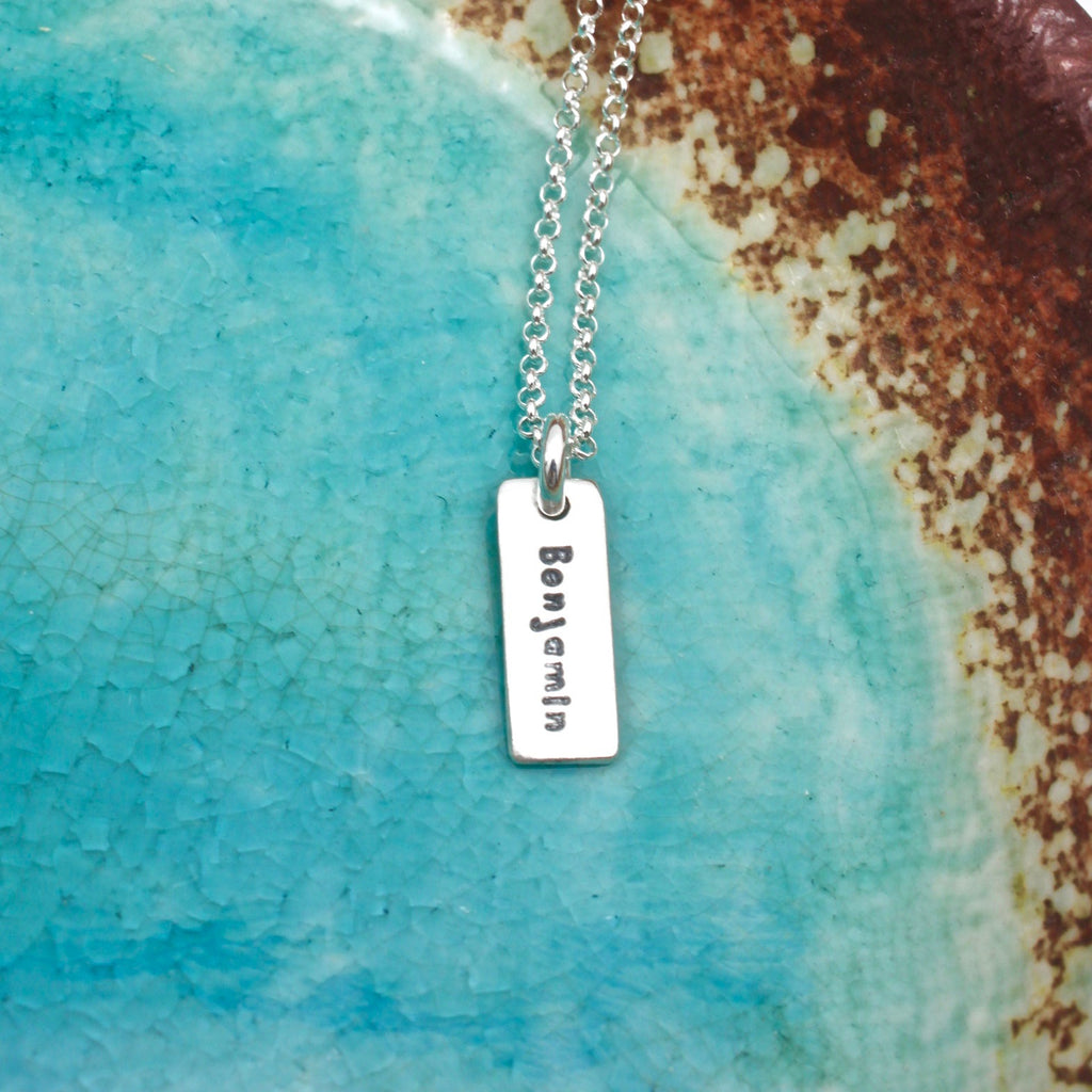 Single Name Rectangle Pendant Necklace