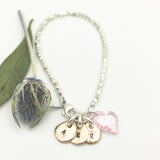 Bronze Initial Charms & Fine Silver Beaded Bracelet