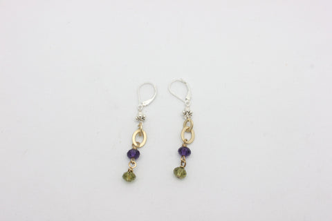 Velvet Purple & Olive Green Swarovski Crystal Matte Gold Earrings