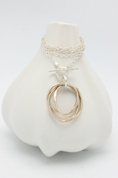 Triple Bronze Link Pendant Necklace with 2 in 1 Chain