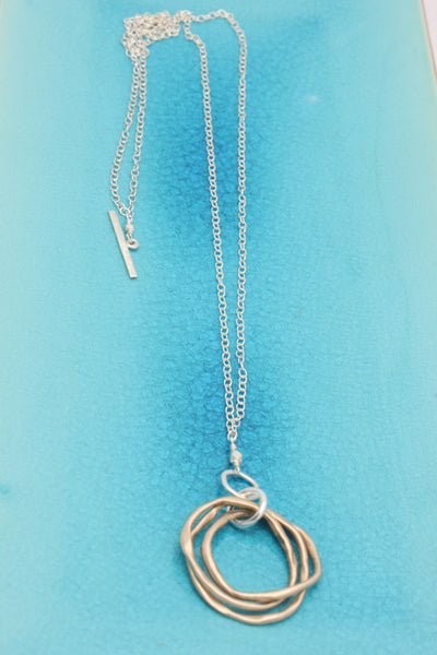 Triple Bronze Link Pendant Necklace with 2 in 1 Chain