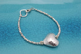 Large Hammered Heart and Fine silver bracelet