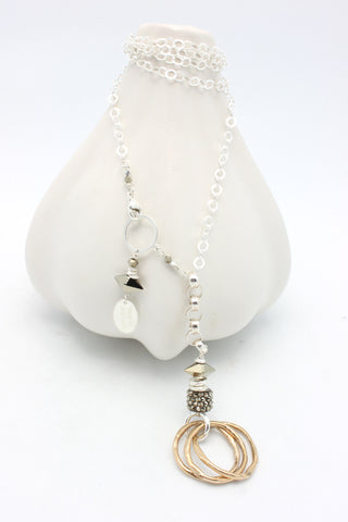 METAL GOLD Lariat Necklace with Entwined Bronze Ring Pendant