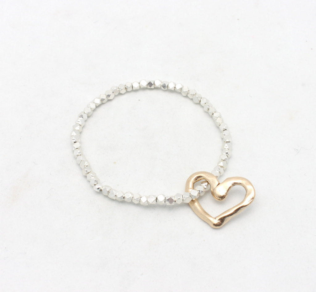 Bronze Heart and Fine Silver Stretch Bracelet