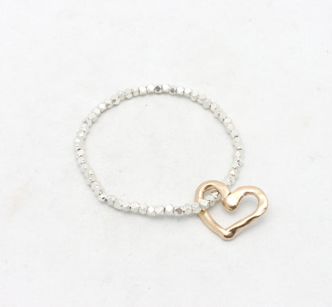 Bronze Heart and Fine Silver Stretch Bracelet