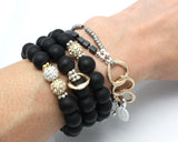 Matte Black Onyx Stretch Bracelet with Entwined Bronze Links