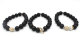 Matte Black Onyx Stretch Bracelet with Bronze Link & Fine Silver