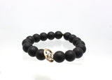 Matte Black Onyx Stretch Bracelet with Bronze Link & Fine Silver