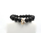 Matte Black Onyx Stretch Bracelet with Bronze Link & Fine Silver