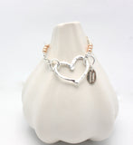 Fine Silver Open Heart & Rose Gold Beaded Bracelet