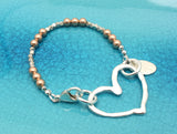 Fine Silver Open Heart & Rose Gold Beaded Bracelet