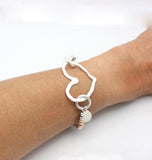 Fine Silver Open Heart & Rose Gold Beaded Bracelet