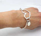 Fine Silver Open Heart & Rose Gold Beaded Bracelet