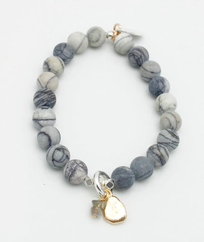 Jasper Line Silk Stone Stretch Bracelet & Pebble Charm