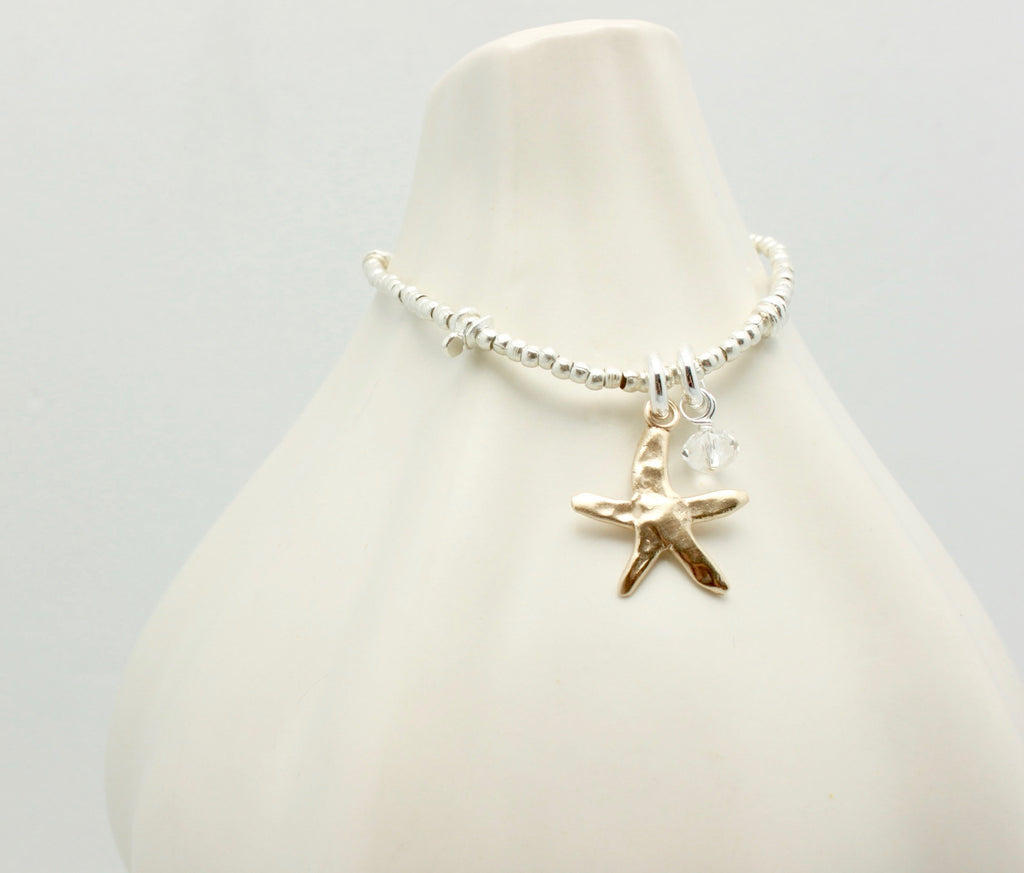 Starfish Bronze Pendant and Fine silver Beaded Bracelet