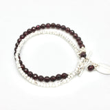 Curve Collection:  Red Garnet & Fine Silver Double Wrap Bracelet