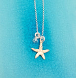 Starfish Bronze Pendant and Fine silver Beaded Bracelet