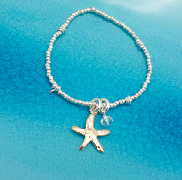 Starfish Bronze Pendant and Fine silver Beaded Bracelet