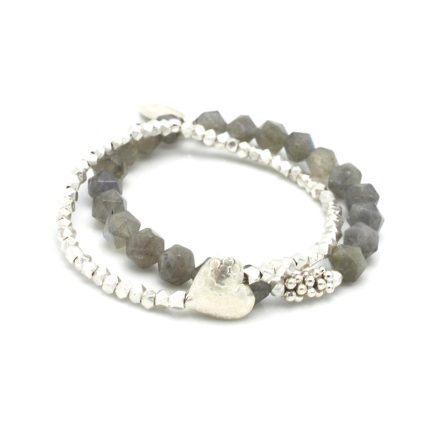 Labradorite Starcut Stones & Flower Bead Stretch Bracelet