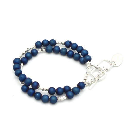Deep Marine Blue Druzy Double Wrap Bracelet
