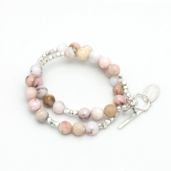 Pink Opal & Fine Silver Double Wrap Bracelet