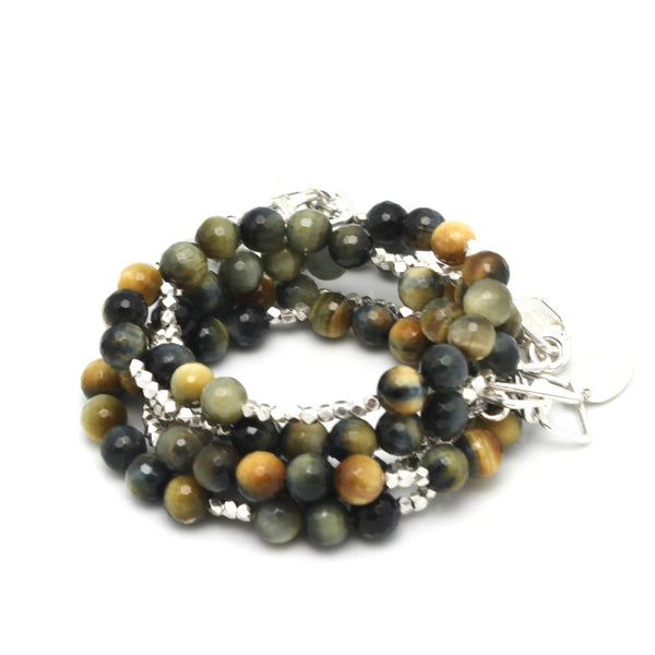 Tiger Eye Stone & Fine Silver Double Wrap Bracelet