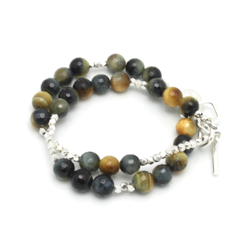 Tiger Eye Stone & Fine Silver Double Wrap Bracelet