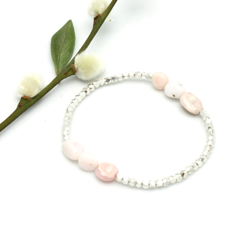Peruvian Pink Opal & Fine Silver Stretch Bracelet