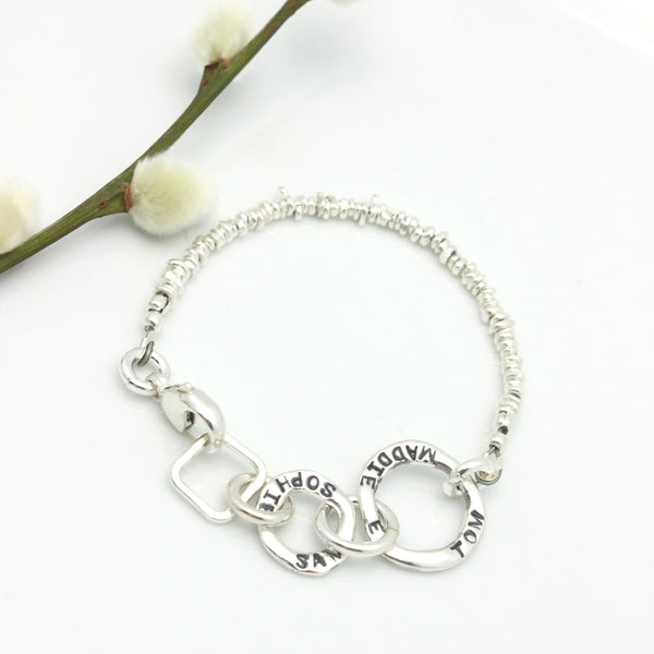 2 Circle Link Personalized Bracelet with Freeform Nuggets