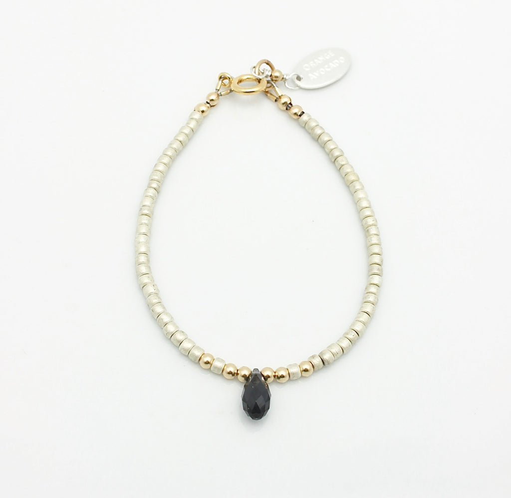 ARCTIC BLOSSOMS:  Ochre & Jet Black/Blue Briolette Bracelet