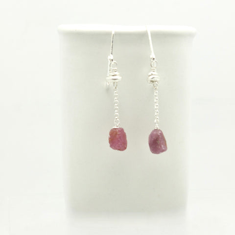 Raw Pink Sapphire Drop Earrings