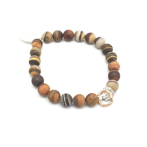 Molten Collection:  Natural Iron Jasper Stone with Fine Silver & Bronze Links