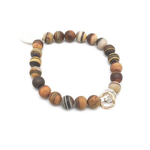 Molten Collection:  Natural Iron Jasper Stone with Fine Silver & Bronze Links
