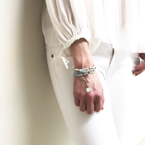 Inner Spirit:  "Om" Amazonite Beaded Necklace or Wrap Bracelet