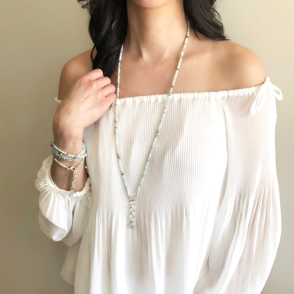 Inner Spirit:  "Om" Amazonite Beaded Necklace or Wrap Bracelet