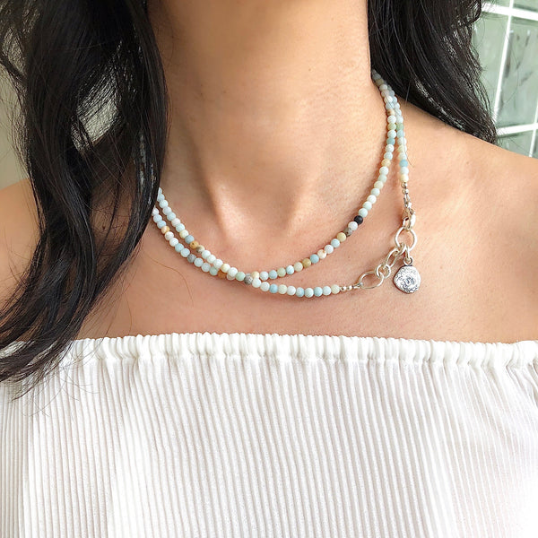 Inner Spirit:  "Om" Amazonite Beaded Necklace or Wrap Bracelet