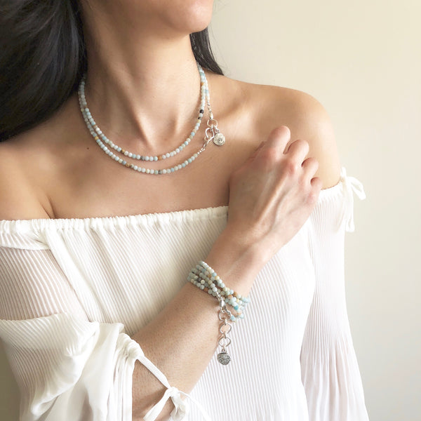 Inner Spirit:  "Om" Amazonite Beaded Necklace or Wrap Bracelet