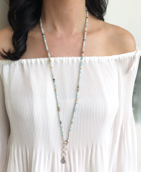 Inner Spirit:  "Om" Amazonite Beaded Necklace or Wrap Bracelet