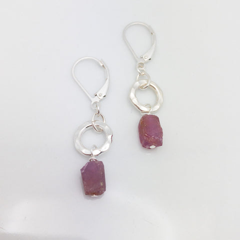 Raw Pink Sapphire Silver Link Earrings