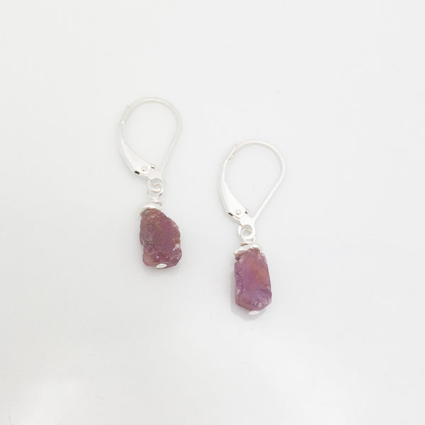 Raw Pink Sapphire Stone Earrings