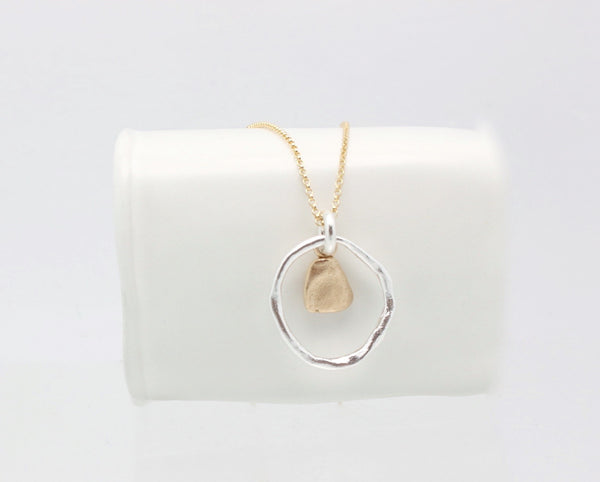 Solitary Pebble & Silver Link Necklace