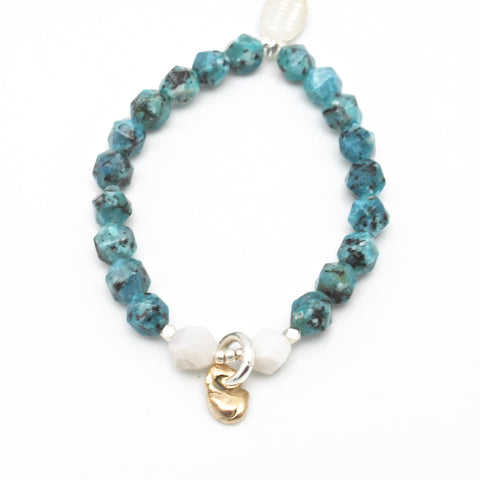 Lava Form Collection:  Teal Granite Stone & Bronze Pali Stretch Bracelet