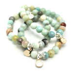 Amazonite Stone Stretch Bracelet with Bronze Petite Heart Pendant