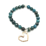 Heart Collection: Apatite Stone & Open Bronze Heart Stretch Bracelet